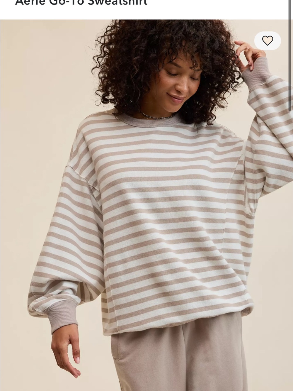 aerie Women's Striped Crewneck Sweatshirt in Beige and Cream